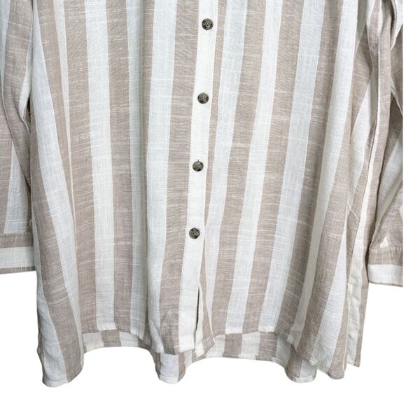 Anthropologie RD & Koko Linen Tunic Top XL Wide Stripe Button Down Pocket - Picture 3 of 11